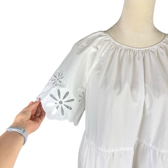 Rails Arielle White Eyelet Cotton Blend Short Sleeve Mini Layered Ruffle Dress - Picture 9 of 16